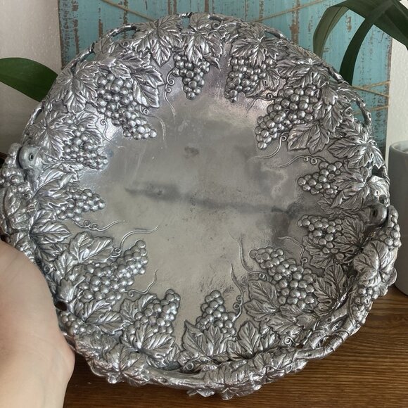 VTG ARTHUR COURT 1996 Pedestal Tray Basket Metal Centerpiece  W/Grapes & Leaves - Picture 12 of 14
